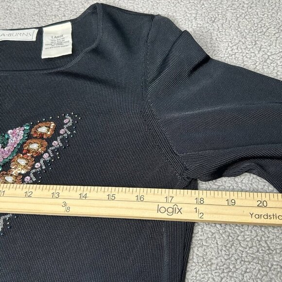 Vintage Lucia Burns Top Womens Large Black Y2K Butterfly Fairy Stretch Beaded L - Picture 7 of 11